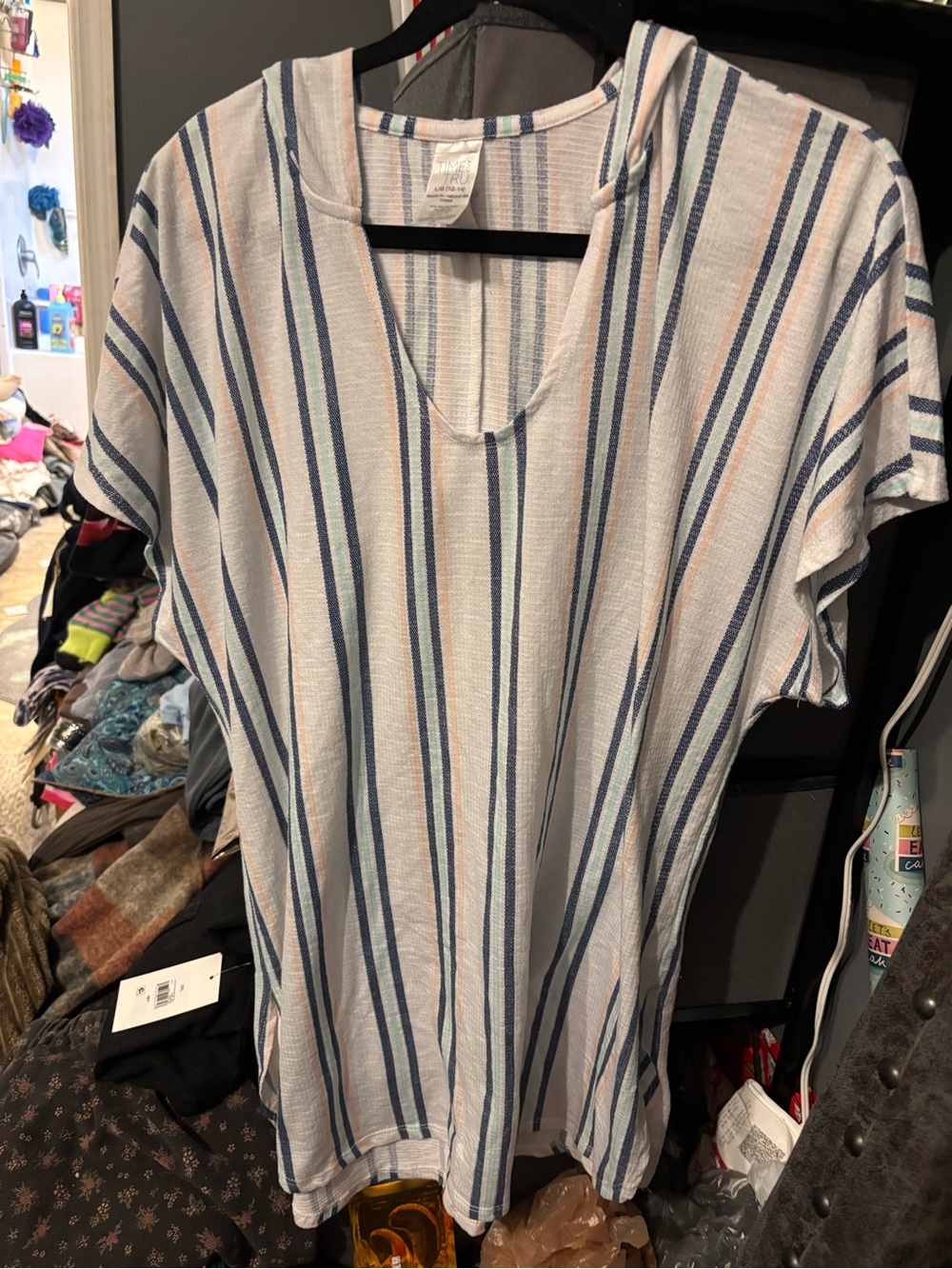 Striped Short Sleeve V-Neck Women's cover up - large